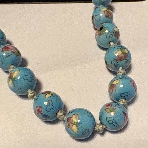 Elegant Blue Beaded  Cloisonné Necklace 29 inches - Picture 5 of 7